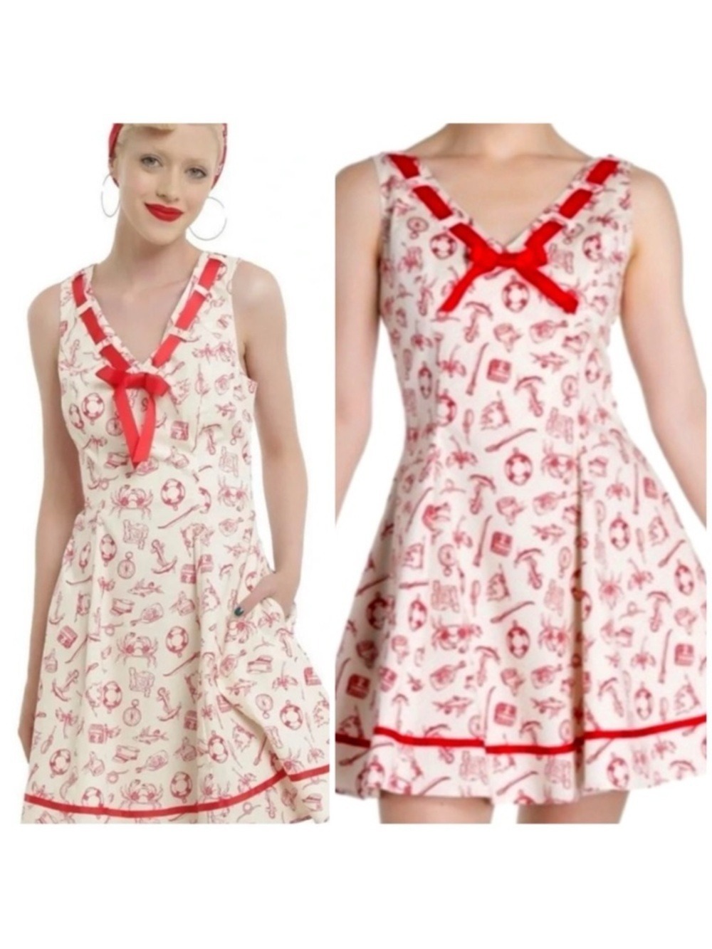 Hell Bunny Nautical Swing Dress in Red